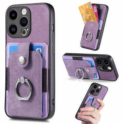 D2 Phone Case for iPhone 15 Pro Max Ring Kickstand TPU+PU Leather Protective Shell