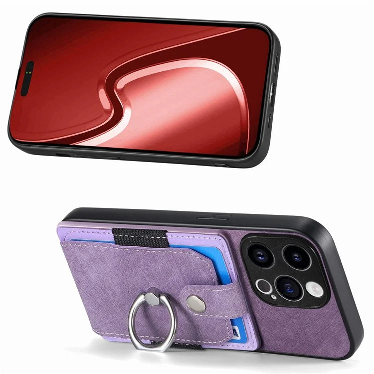 D2 Phone Case for iPhone 15 Pro Max Ring Kickstand TPU+PU Leather Protective Shell