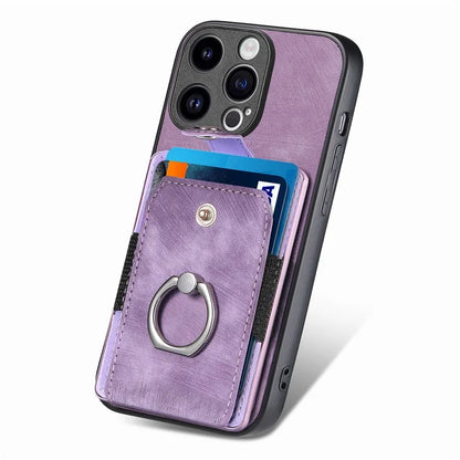 D2 Phone Case for iPhone 15 Pro Max Ring Kickstand TPU+PU Leather Protective Shell