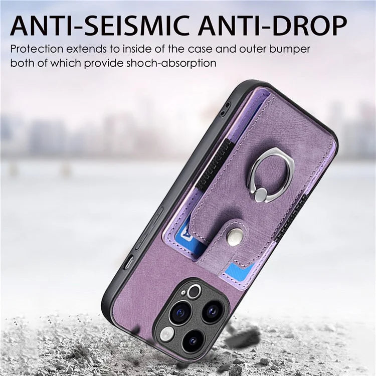 D2 Phone Case for iPhone 15 Pro Max Ring Kickstand TPU+PU Leather Protective Shell