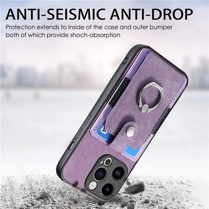 D2 Phone Case for iPhone 15 Pro Max Ring Kickstand TPU+PU Leather Protective Shell