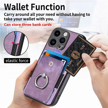 D2 Phone Case for iPhone 15 Pro Max Ring Kickstand TPU+PU Leather Protective Shell