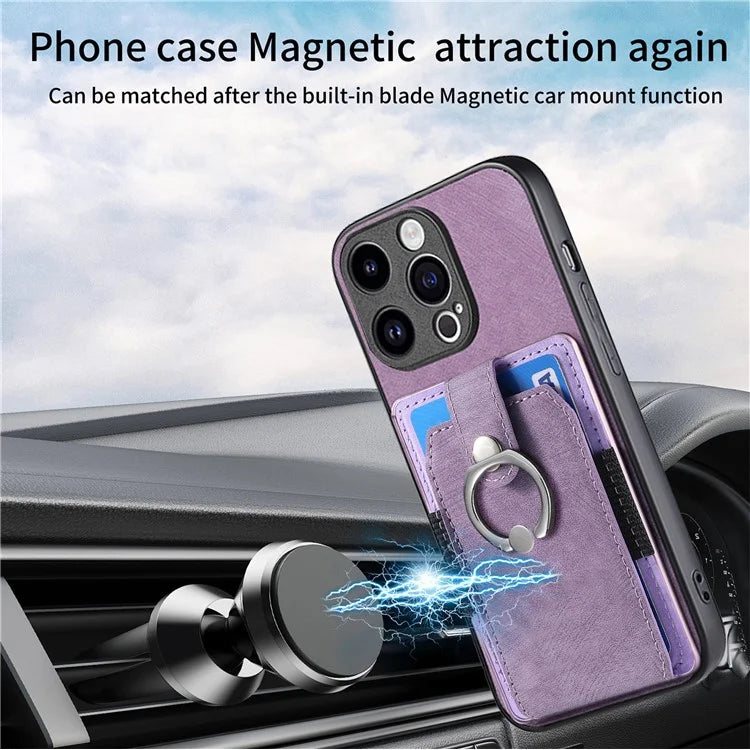 D2 Phone Case for iPhone 15 Pro Max Ring Kickstand TPU+PU Leather Protective Shell