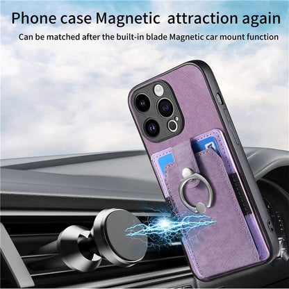 D2 Phone Case for iPhone 15 Pro Max Ring Kickstand TPU+PU Leather Protective Shell