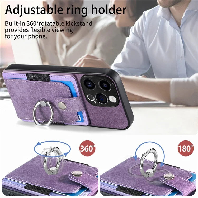 D2 Phone Case for iPhone 15 Pro Max Ring Kickstand TPU+PU Leather Protective Shell
