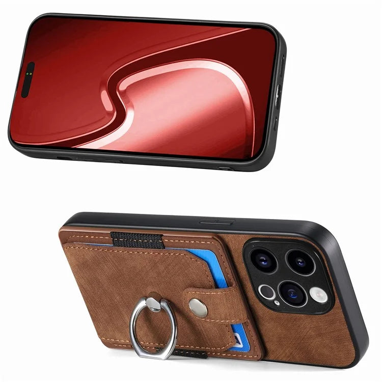 D2 Phone Case for iPhone 15 Pro Max Ring Kickstand TPU+PU Leather Protective Shell
