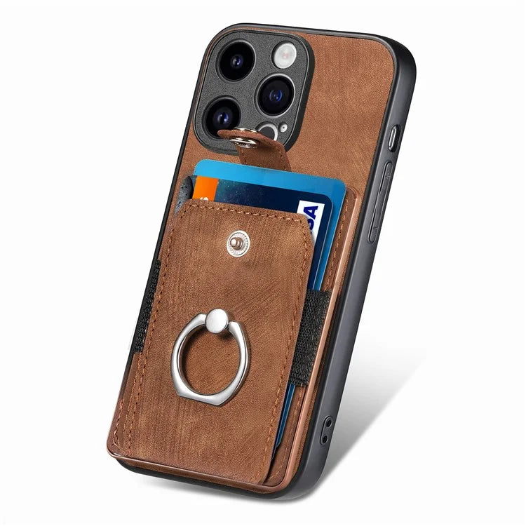 D2 Phone Case for iPhone 15 Pro Max Ring Kickstand TPU+PU Leather Protective Shell