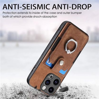 D2 Phone Case for iPhone 15 Pro Max Ring Kickstand TPU+PU Leather Protective Shell