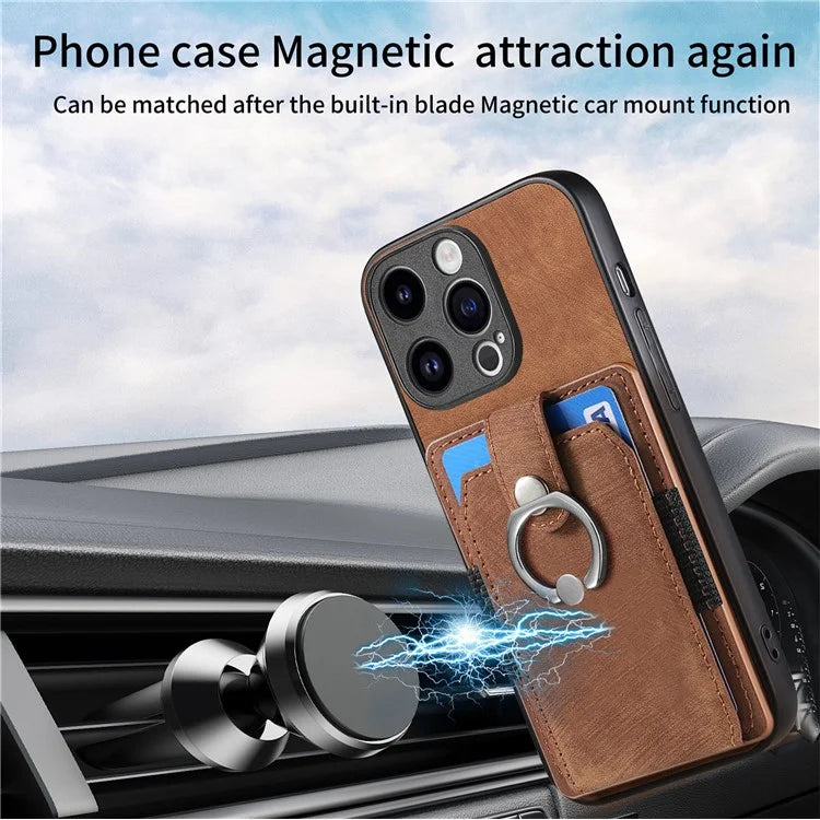 D2 Phone Case for iPhone 15 Pro Max Ring Kickstand TPU+PU Leather Protective Shell