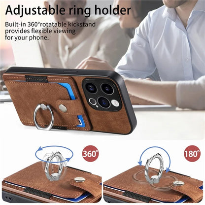 D2 Phone Case for iPhone 15 Pro Max Ring Kickstand TPU+PU Leather Protective Shell