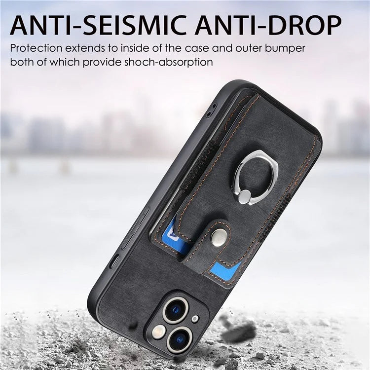 D2 For iPhone 15 Plus PU Leather+TPU Phone Case Kickstand Card Holder Phone Protective Shell