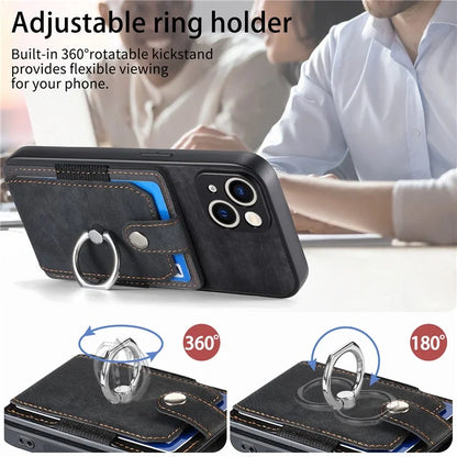 D2 For iPhone 15 Plus PU Leather+TPU Phone Case Kickstand Card Holder Phone Protective Shell