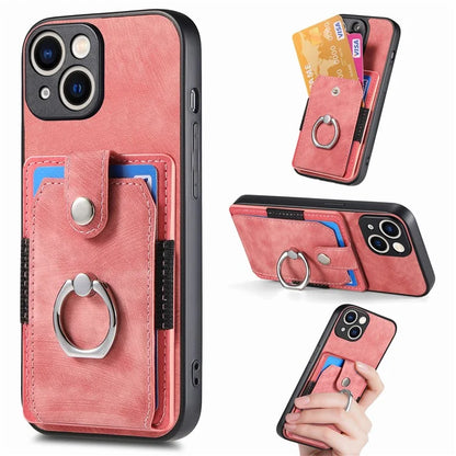 D2 For iPhone 15 Plus PU Leather+TPU Phone Case Kickstand Card Holder Phone Protective Shell