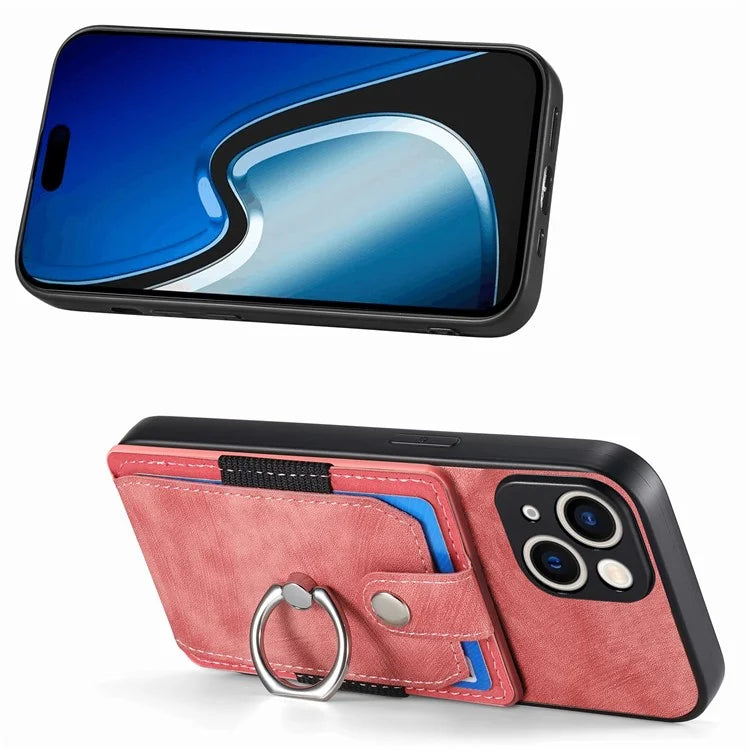 D2 For iPhone 15 Plus PU Leather+TPU Phone Case Kickstand Card Holder Phone Protective Shell