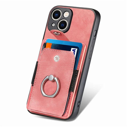 D2 For iPhone 15 Plus PU Leather+TPU Phone Case Kickstand Card Holder Phone Protective Shell