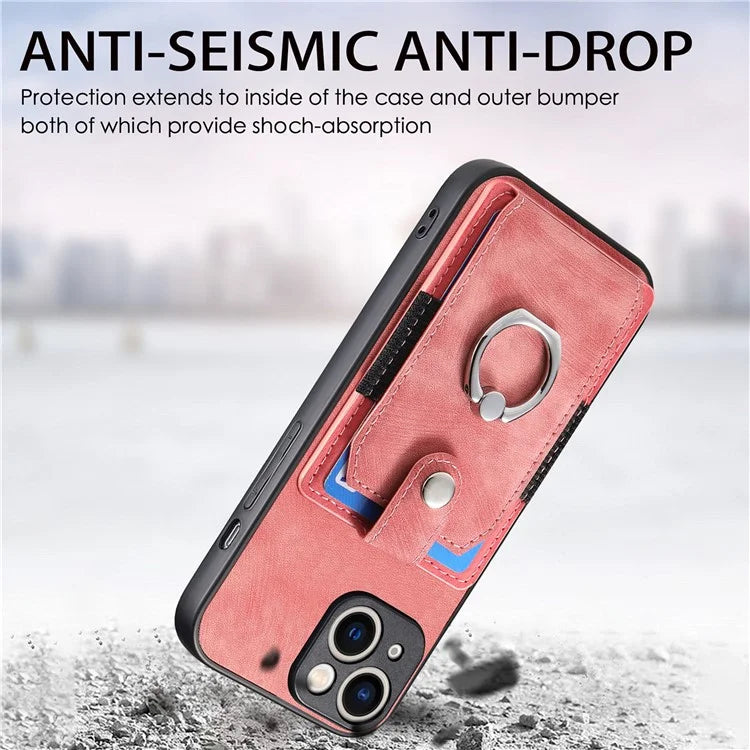D2 For iPhone 15 Plus PU Leather+TPU Phone Case Kickstand Card Holder Phone Protective Shell