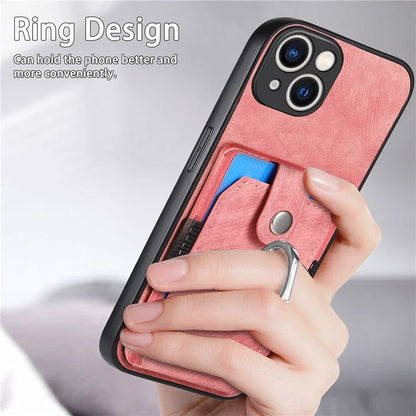 D2 For iPhone 15 Plus PU Leather+TPU Phone Case Kickstand Card Holder Phone Protective Shell