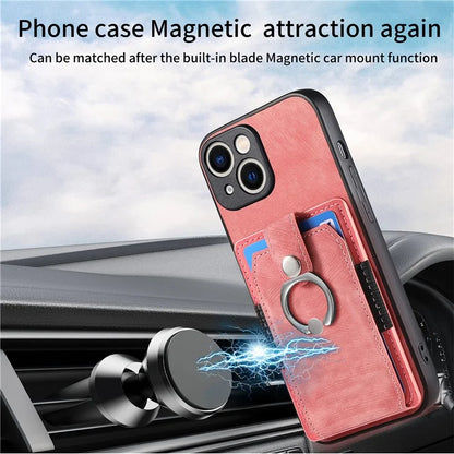 D2 For iPhone 15 Plus PU Leather+TPU Phone Case Kickstand Card Holder Phone Protective Shell