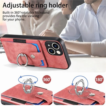 D2 For iPhone 15 Plus PU Leather+TPU Phone Case Kickstand Card Holder Phone Protective Shell
