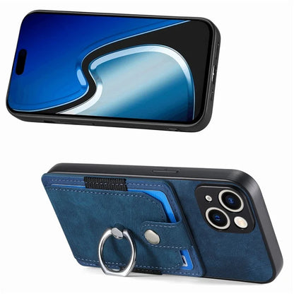 D2 For iPhone 15 Plus PU Leather+TPU Phone Case Kickstand Card Holder Phone Protective Shell