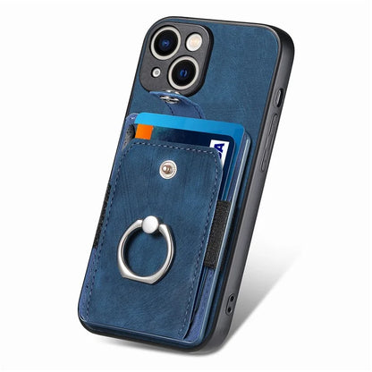 D2 For iPhone 15 Plus PU Leather+TPU Phone Case Kickstand Card Holder Phone Protective Shell