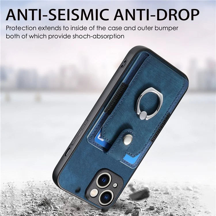D2 For iPhone 15 Plus PU Leather+TPU Phone Case Kickstand Card Holder Phone Protective Shell