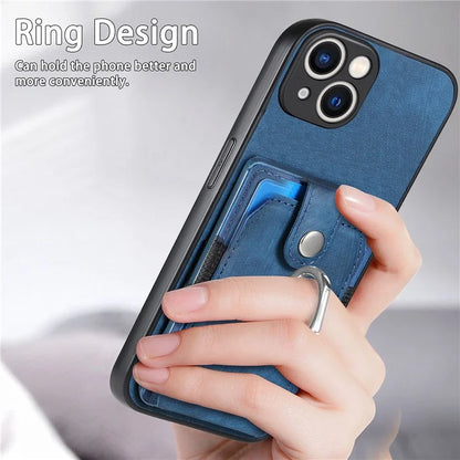 D2 For iPhone 15 Plus PU Leather+TPU Phone Case Kickstand Card Holder Phone Protective Shell