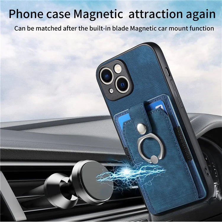 D2 For iPhone 15 Plus PU Leather+TPU Phone Case Kickstand Card Holder Phone Protective Shell