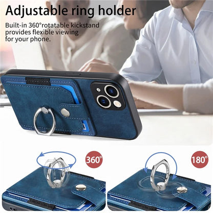 D2 For iPhone 15 Plus PU Leather+TPU Phone Case Kickstand Card Holder Phone Protective Shell
