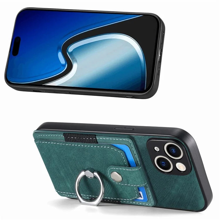 D2 For iPhone 15 Plus PU Leather+TPU Phone Case Kickstand Card Holder Phone Protective Shell