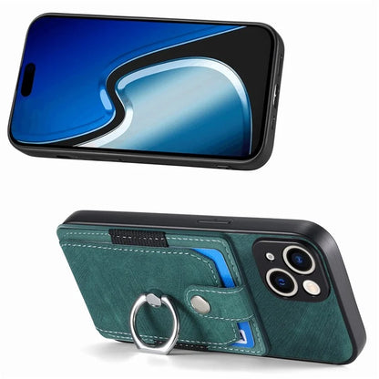 D2 For iPhone 15 Plus PU Leather+TPU Phone Case Kickstand Card Holder Phone Protective Shell