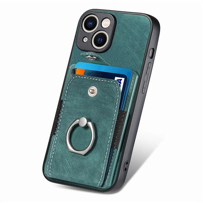 D2 For iPhone 15 Plus PU Leather+TPU Phone Case Kickstand Card Holder Phone Protective Shell