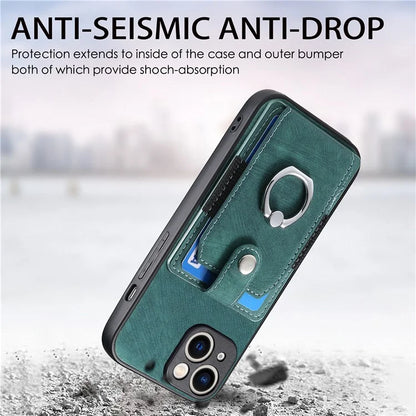 D2 For iPhone 15 Plus PU Leather+TPU Phone Case Kickstand Card Holder Phone Protective Shell