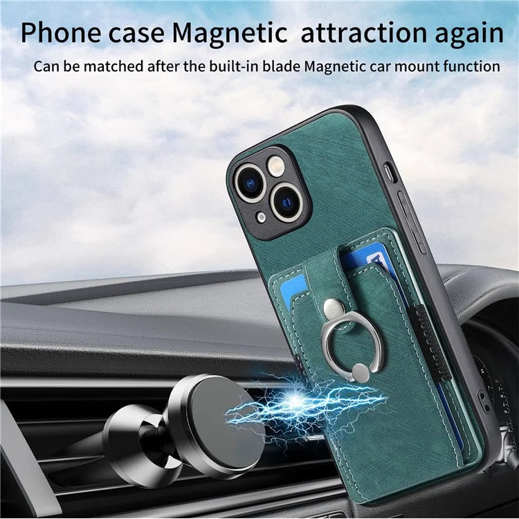 D2 For iPhone 15 Plus PU Leather+TPU Phone Case Kickstand Card Holder Phone Protective Shell