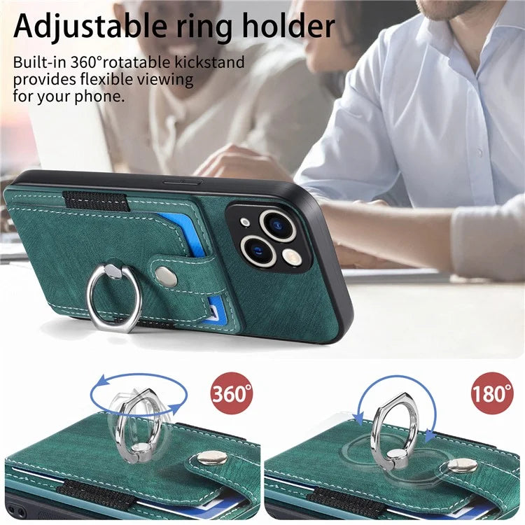 D2 For iPhone 15 Plus PU Leather+TPU Phone Case Kickstand Card Holder Phone Protective Shell
