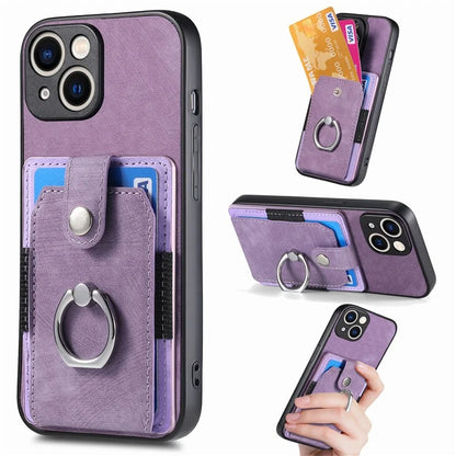 D2 For iPhone 15 Plus PU Leather+TPU Phone Case Kickstand Card Holder Phone Protective Shell