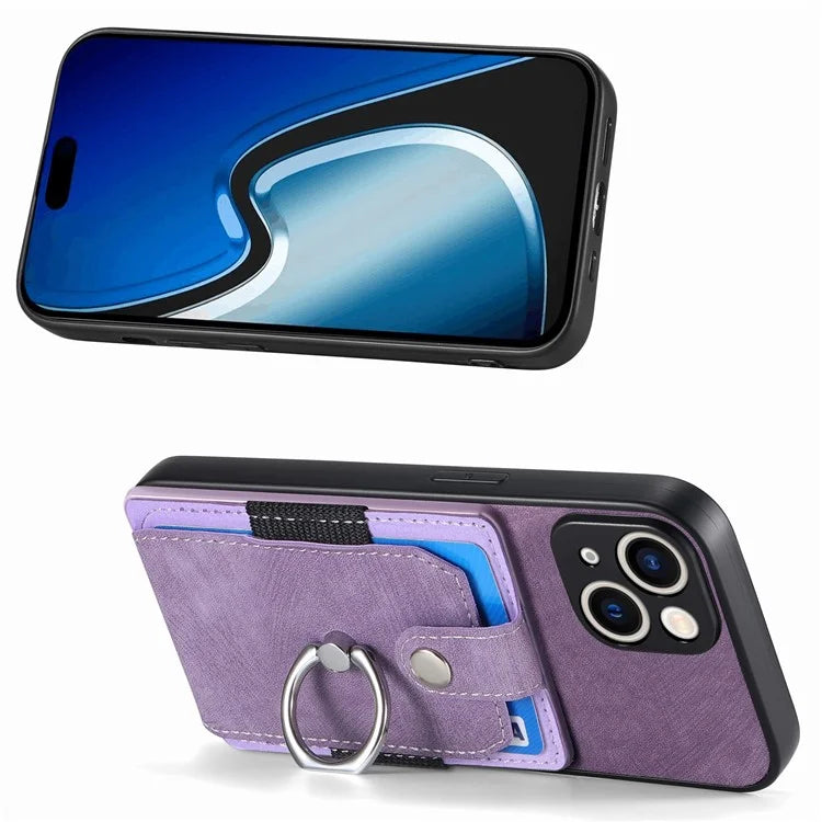 D2 For iPhone 15 Plus PU Leather+TPU Phone Case Kickstand Card Holder Phone Protective Shell