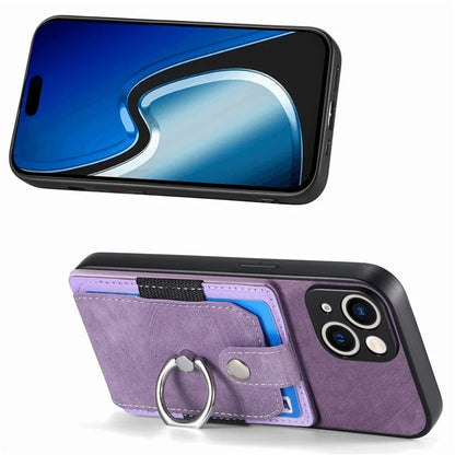 D2 For iPhone 15 Plus PU Leather+TPU Phone Case Kickstand Card Holder Phone Protective Shell