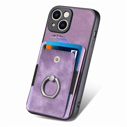 D2 For iPhone 15 Plus PU Leather+TPU Phone Case Kickstand Card Holder Phone Protective Shell