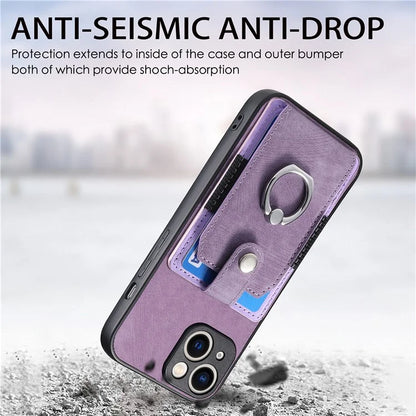 D2 For iPhone 15 Plus PU Leather+TPU Phone Case Kickstand Card Holder Phone Protective Shell