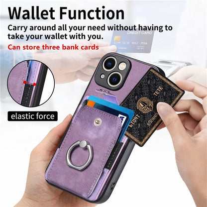 D2 For iPhone 15 Plus PU Leather+TPU Phone Case Kickstand Card Holder Phone Protective Shell