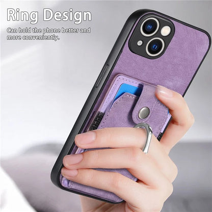 D2 For iPhone 15 Plus PU Leather+TPU Phone Case Kickstand Card Holder Phone Protective Shell