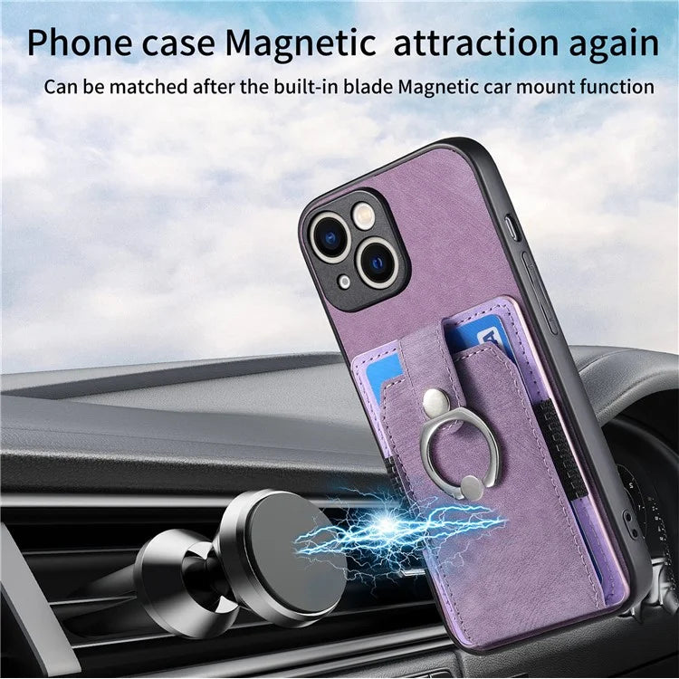 D2 For iPhone 15 Plus PU Leather+TPU Phone Case Kickstand Card Holder Phone Protective Shell