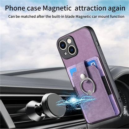 D2 For iPhone 15 Plus PU Leather+TPU Phone Case Kickstand Card Holder Phone Protective Shell