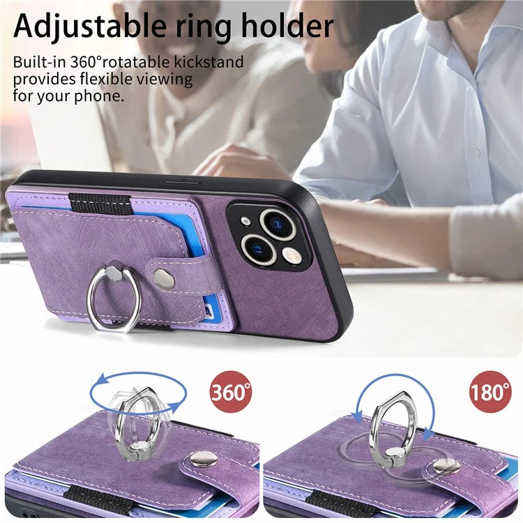 D2 For iPhone 15 Plus PU Leather+TPU Phone Case Kickstand Card Holder Phone Protective Shell