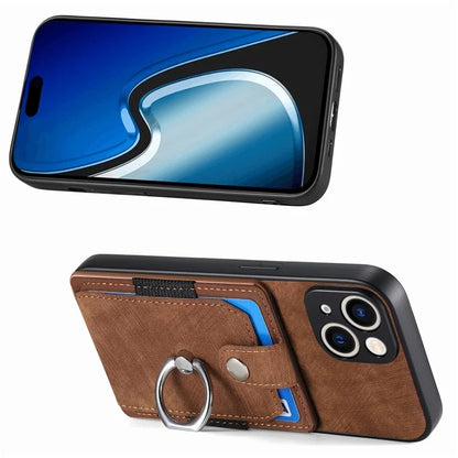 D2 For iPhone 15 Plus PU Leather+TPU Phone Case Kickstand Card Holder Phone Protective Shell