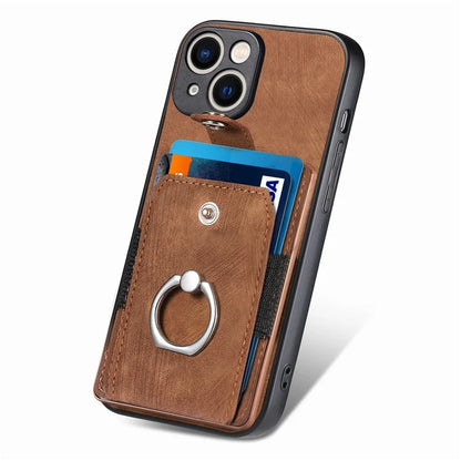 D2 For iPhone 15 Plus PU Leather+TPU Phone Case Kickstand Card Holder Phone Protective Shell