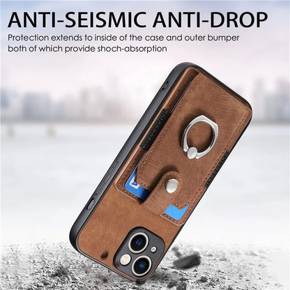 D2 For iPhone 15 Plus PU Leather+TPU Phone Case Kickstand Card Holder Phone Protective Shell