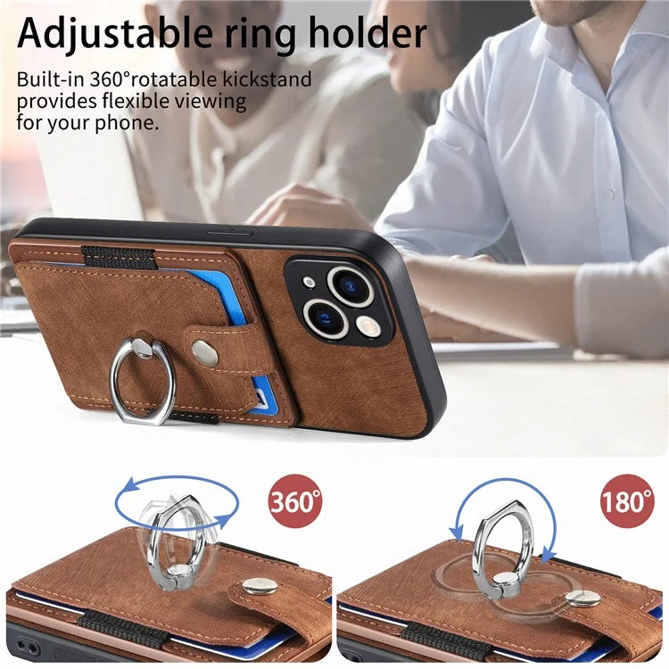 D2 For iPhone 15 Plus PU Leather+TPU Phone Case Kickstand Card Holder Phone Protective Shell