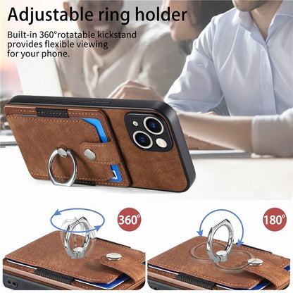D2 For iPhone 15 Plus PU Leather+TPU Phone Case Kickstand Card Holder Phone Protective Shell